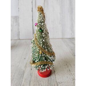 Vintage flocked mini bottle brush tree Garland ornament Xmas display decor